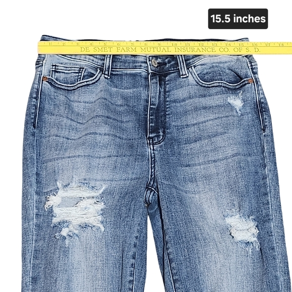 JUDY BLUE Jeans 13/31 Distressed Straight Leg Mid Rise Raw Hem Style JB82425MD - Picture 4 of 10